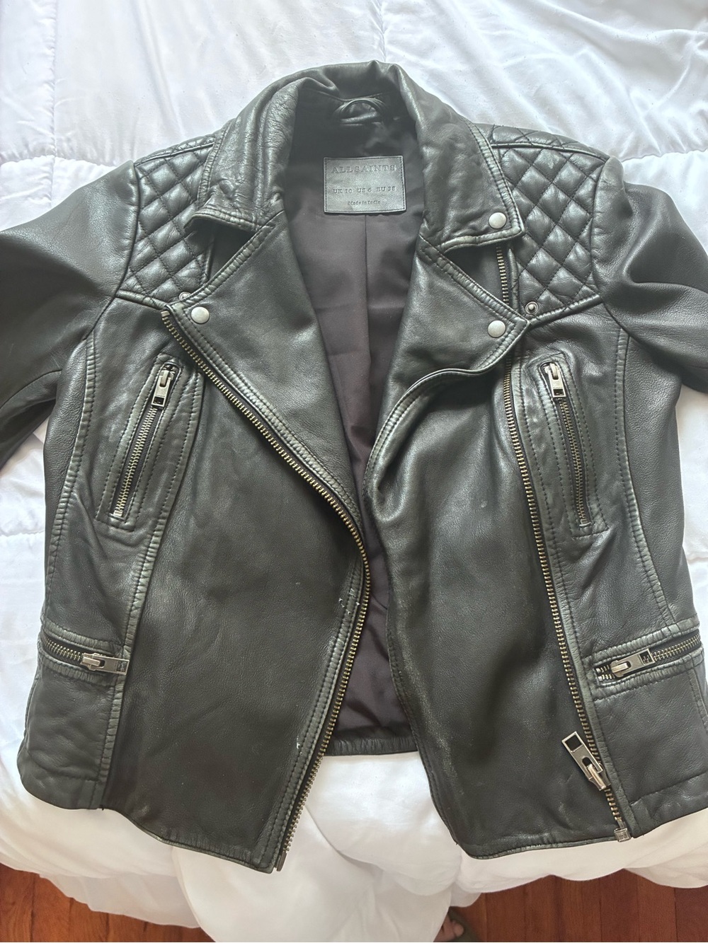 ALL SAINTS Quilted Shoulder Leather Moto Jacket - Black